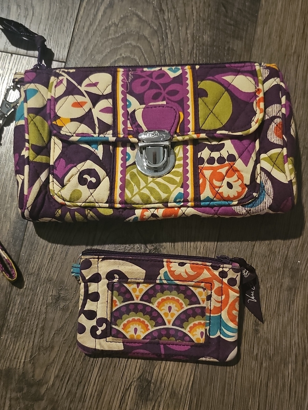 Vera Bradley Plum Crazy Purple Quilted Wristlet and Card Pouch Purse